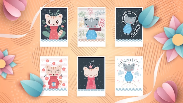 Set cute animal  idea for greeting card