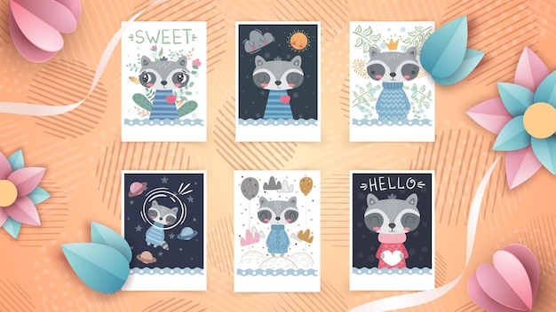 Set cute animal  idea for greeting card