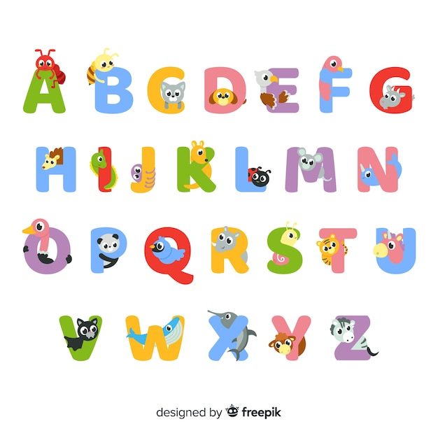 Set of cute animal letters 