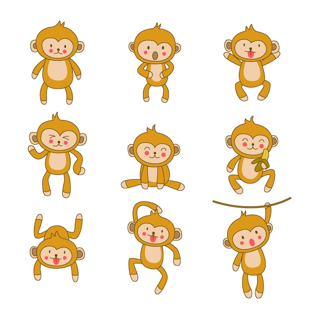 Set of cute animal of monkey on cartoon version