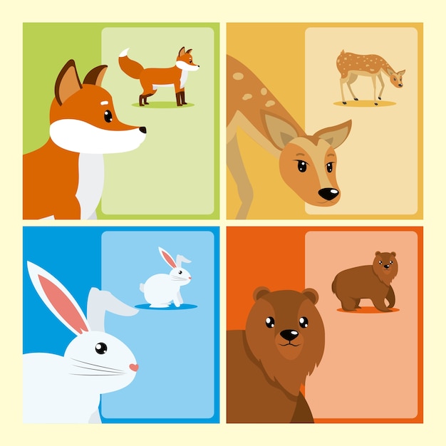 Set of of Cute animals cards