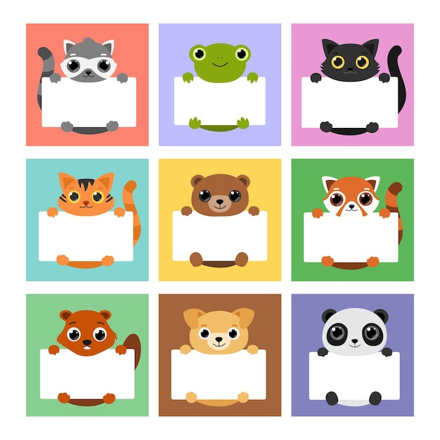 Set Cute Animals Holding Banners