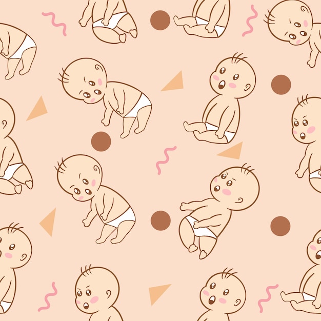 Set Cute Baby Babies Boy Cartoon Flat With Abstract Brown Object Collection Illustration Lite Pink