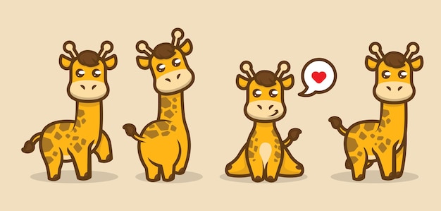 Set of cute baby giraffe mascot logo design