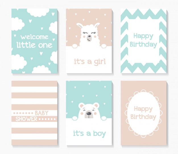 A set of cute baby shower cards with Bear and Lama.