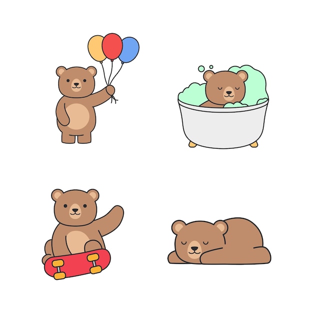 Set of cute bear icons Vector illustration in a flat style