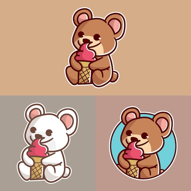 set of cute  bear with ice cream mascot logo