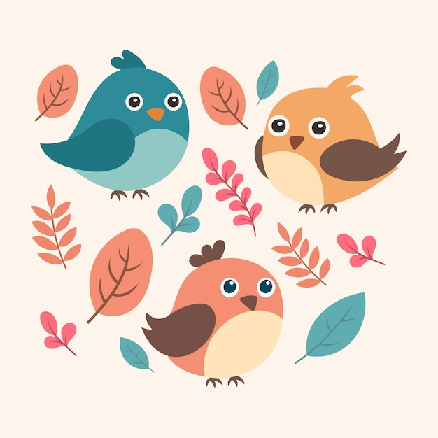 Set of cute birds vector illustration