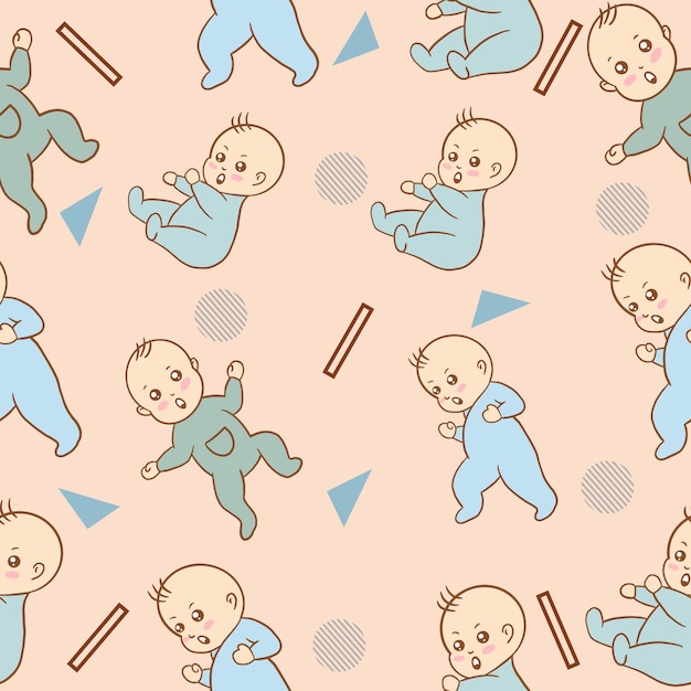 Set Cute Blue Baby Babies Boy Cartoon Flat With Abstract Blue Object Collection Illustration Lite Pink