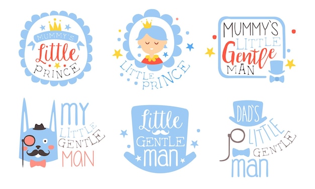 Set of cute blue lettering for the little prince vector illustration