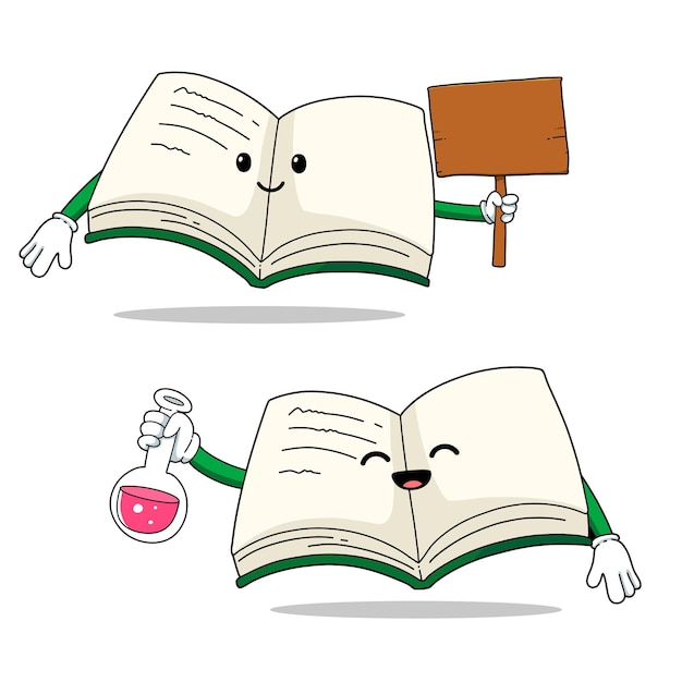 Set of cute book cartoon mascot characters