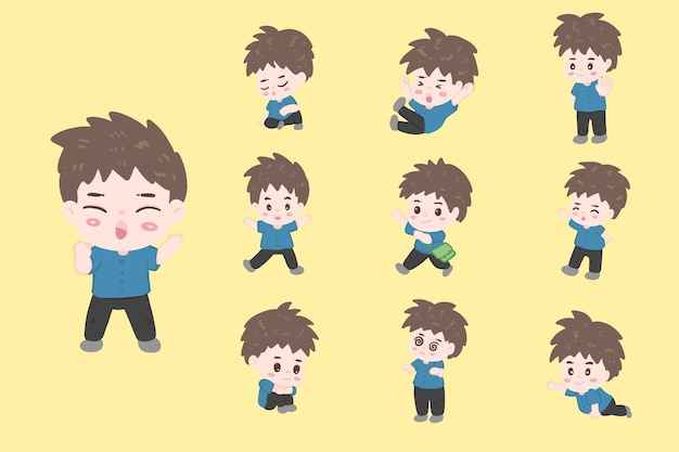 Set of cute boy pose showing different character