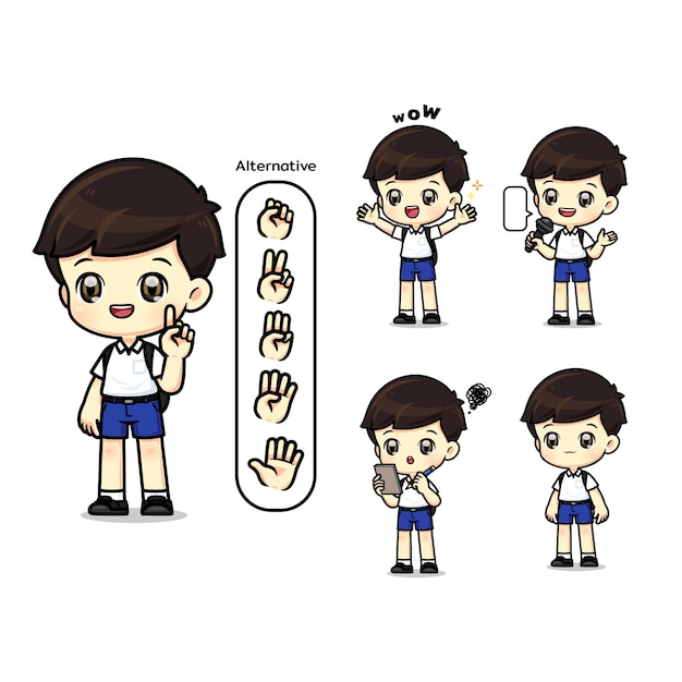 Set of cute boy student character