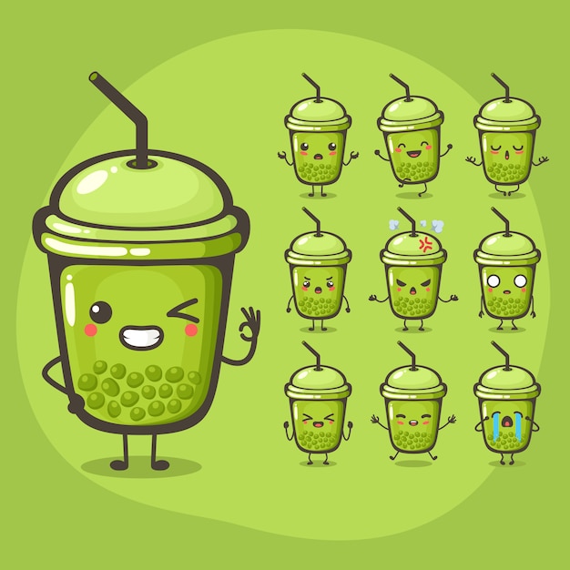 Set of cute bubble milk tea character use for illustration or mascot