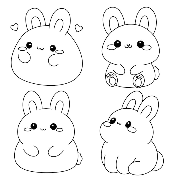 Set of Cute Bunny Squishmallow Coloring Page