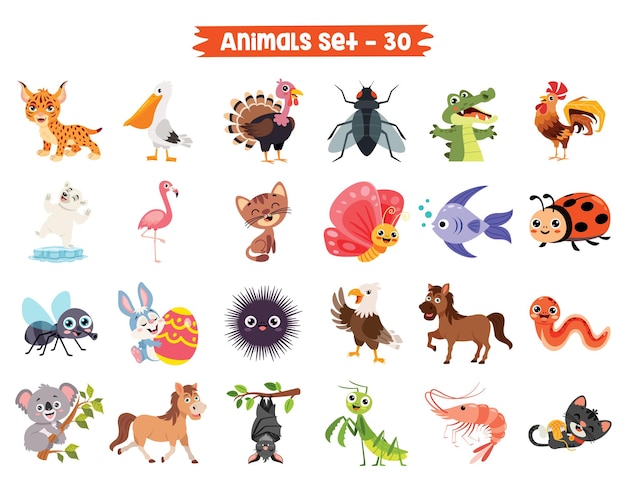 Set Of Cute Cartoon Animals