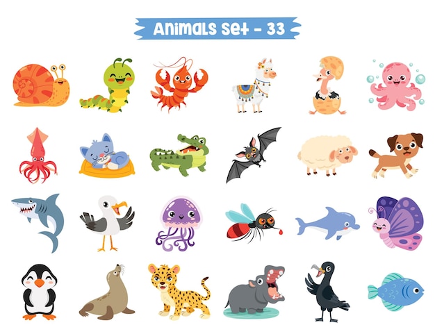 Set Of Cute Cartoon Animals