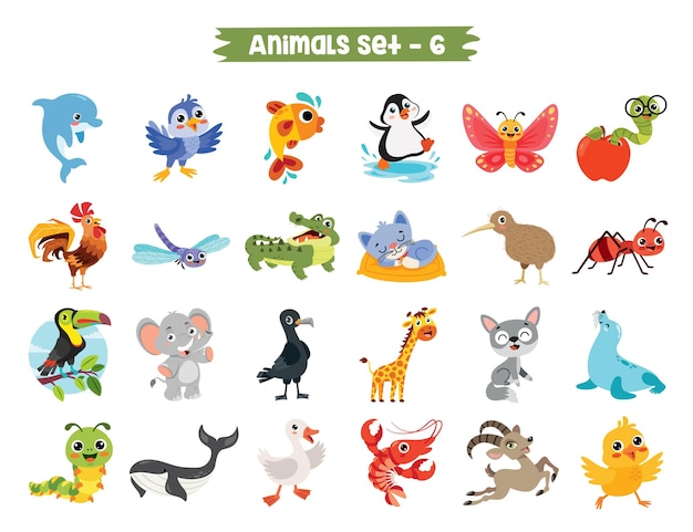 Set Of Cute Cartoon Animals