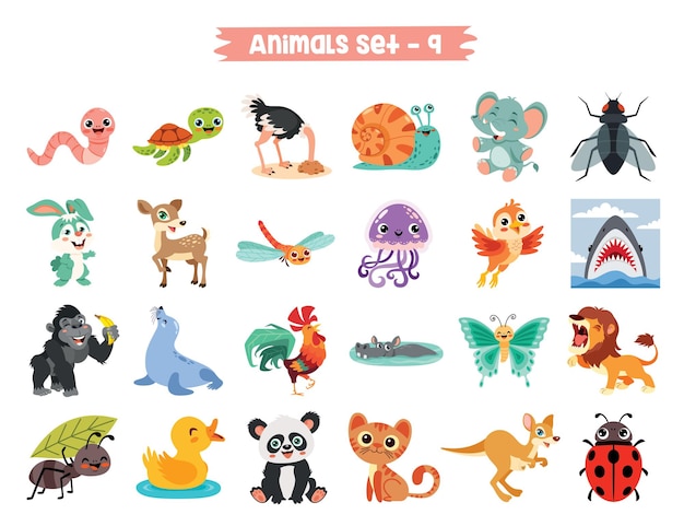 Set Of Cute Cartoon Animals