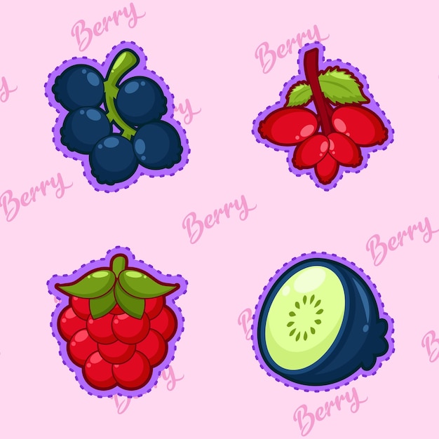 Vector set of cute cartoon berry fruit sticker