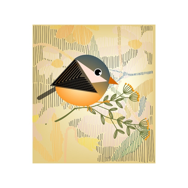 Set of cute cartoon bird on plant trees branch on background vector illustration Bird and nature