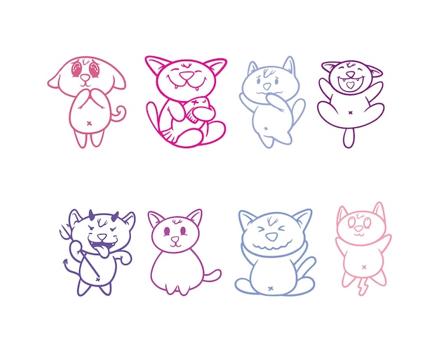 set of cute cartoon cats and kittens in different poses vector illustration