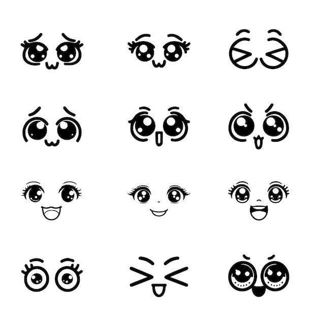 Set of cute cartoon eyes set of kawaii face expressions