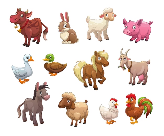 Set of cute cartoon farm animals