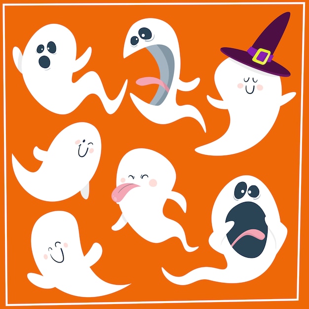 Set of cute cartoon ghosts