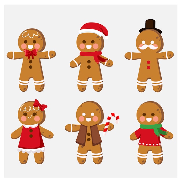 Set of cute cartoon gingerbread man cookies Clip-art