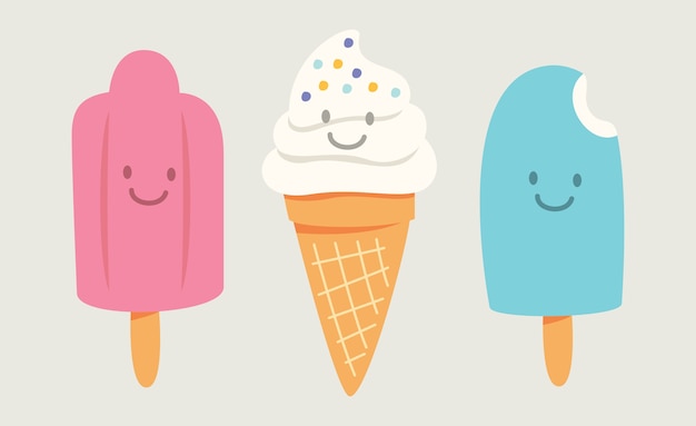 set of cute cartoon ice cream