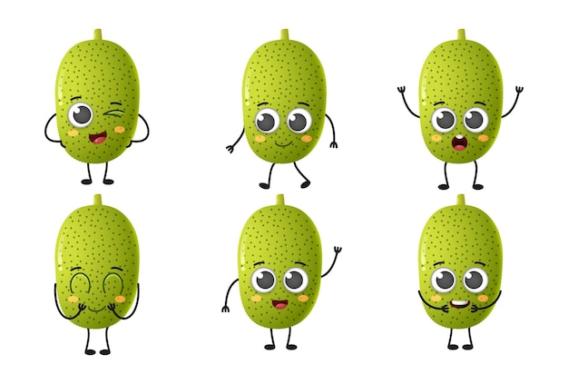 Set of cute cartoon jackfruit vector character set isolated on white background