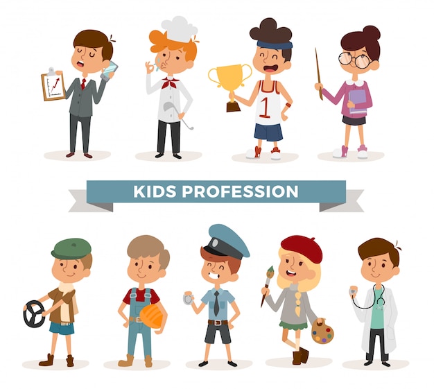 Set of cute cartoon professions kids