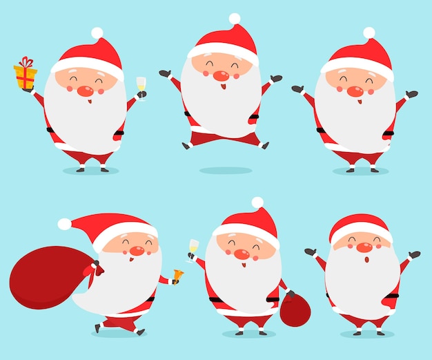 Set of cute cartoon Santa Clauses .