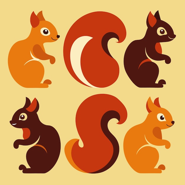 Vector set of cute cartoon squirrels