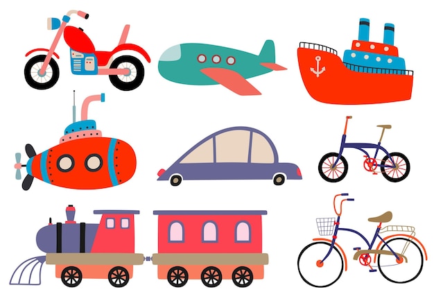 Set of cute cartoon transport