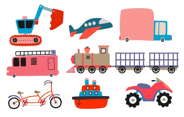 Set of cute cartoon transport