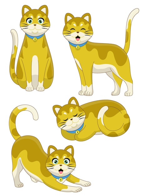 Set cute cat character in various poses