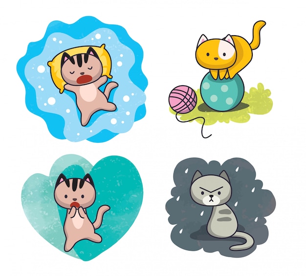 Set of Cute Cat Poses  Illustration