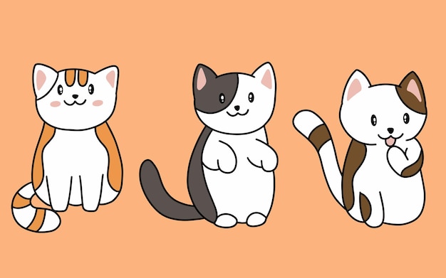 Set of Cute Cats Kitty Cartoon Animal Pet Character Happy collection illustration