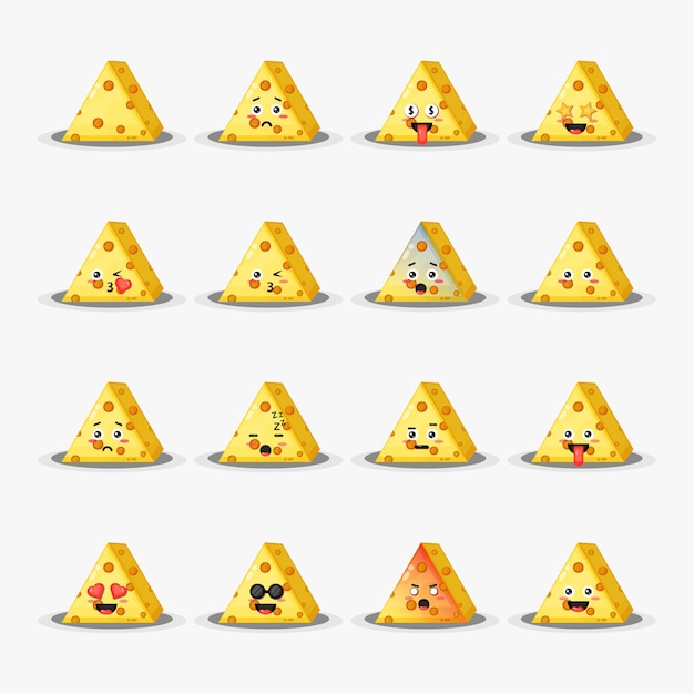 Set of cute cheese with emoticons