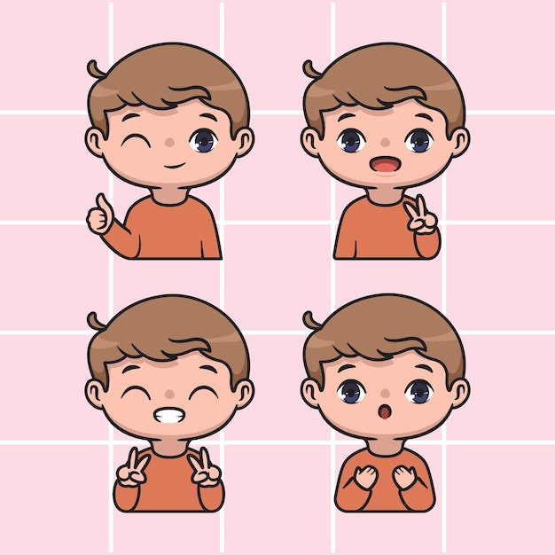 Set of cute chibi boy with different expression