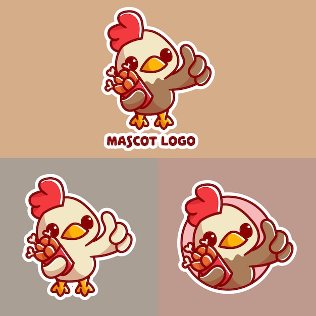 set of cute chicken bucket mascot logo with optional apprearance.