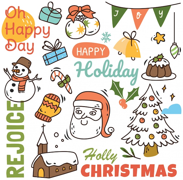 Set of cute Christmas doodle background