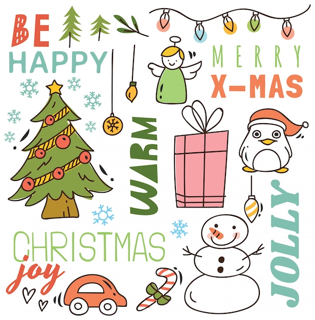 Set of cute Christmas doodle background