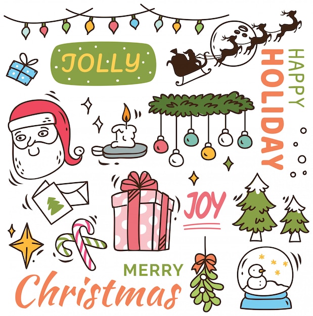 Set of cute Christmas doodle background