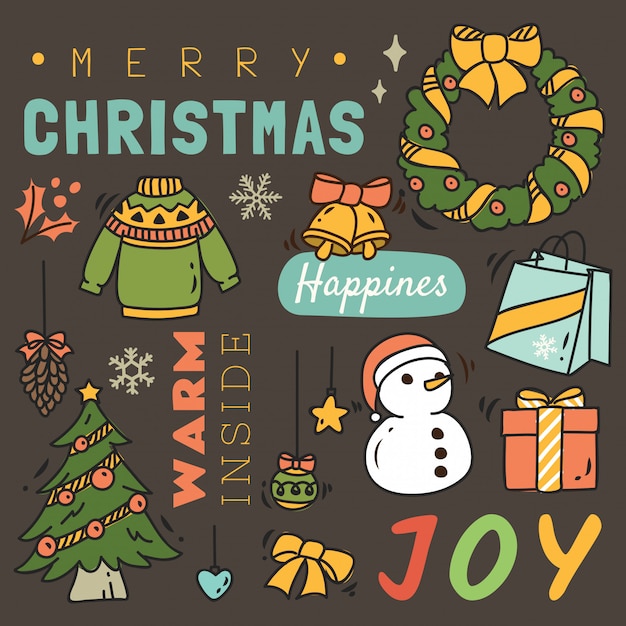 Set of cute Christmas doodle background