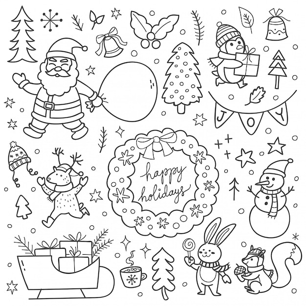 Set of cute Christmas doodles