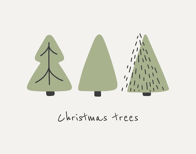 A set of cute Christmas trees Flat design