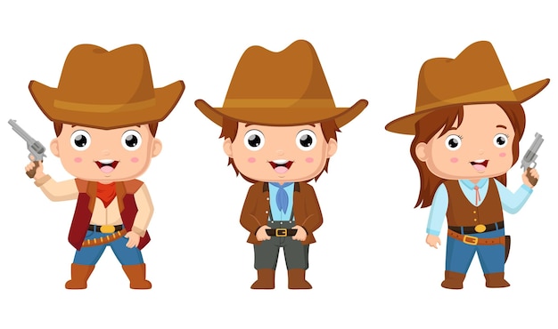 Vector set of cute cowboy kid cartoon